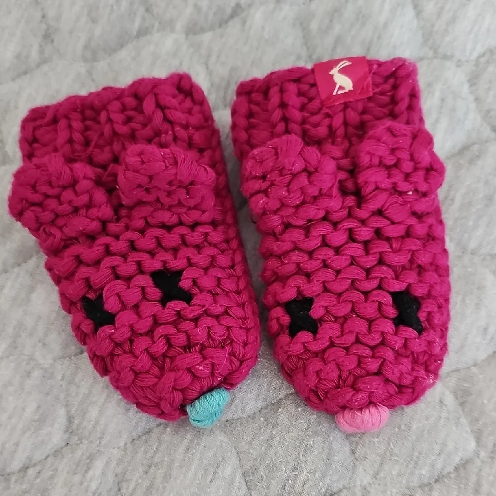 Joules Pink Knit Lined Mittens Gloves S 6m-24m 100% Cotton